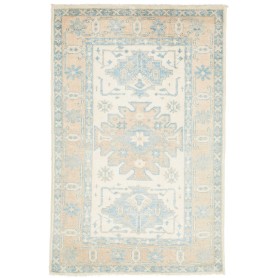 Tappeto Kazak Afghanistan Medaglione Azzurro Chiaro Beige 76x117 Cm