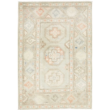 Tappeto Kazak Afghanistan Geometrico Verde Salvia Crema 84x121 Cm