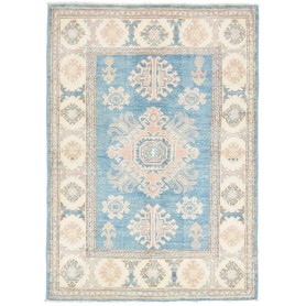 Tappeto Kazak Afghanistan Geometrico Blu Turchese Beige 84x120 Cm