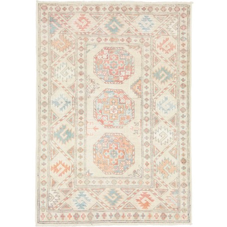 Tappeto Kazak Afghanistan Geometrico Crema Corallo 84x119 Cm