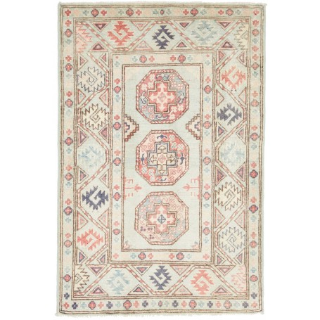 Tappeto Kazak Afghanistan Geometrico Azzurro Pastello Terracotta 83x125 Cm