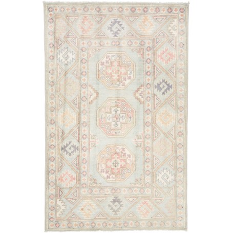 Tappeto Kazak Afghanistan Geometrico Azzurro Polvere Rosa Antico 82x130 Cm