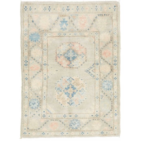 Tappeto Kazak Afghanistan Geometrico Grigio Beige Azzurro Pastello 63x88 Cm