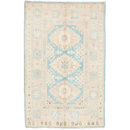 Tappeto Kazak Afghanistan Geometrico Azzurro Crema 62x95 Cm
