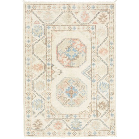 Tappeto Kazak Afghanistan Geometrico Crema Blu Celeste 63x90 Cm