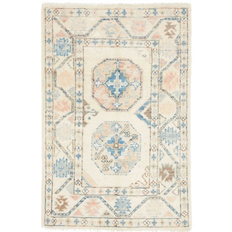 Tappeto Kazak Afghanistan Geometrico Beige Azzurro 60x90 Cm