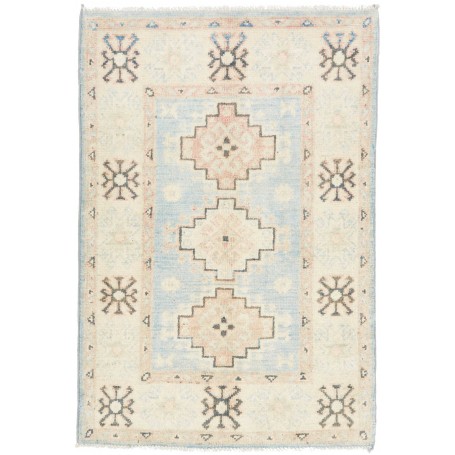 Tappeto Kazak Afghanistan Geometrico Azzurro Chiaro Crema 65x94 Cm