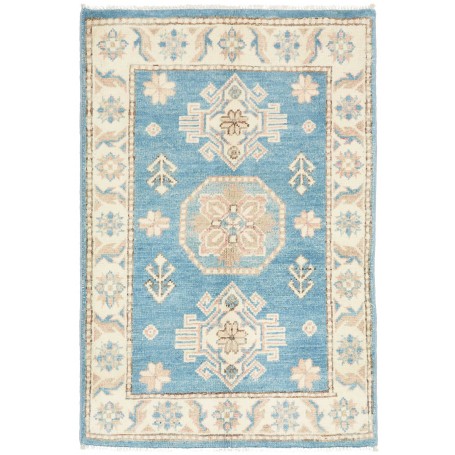 Tappeto Kazak Afghanistan Geometrico Blu Azzurro Beige Crema 61x90 Cm