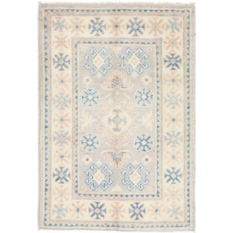 Tappeto Kazak Afghanistan Geometrico Grigio Lavanda Crema 63x92 Cm