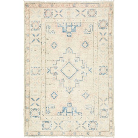 Tappeto Kazak Afghanistan Geometrico Crema Azzurro 64x94 Cm