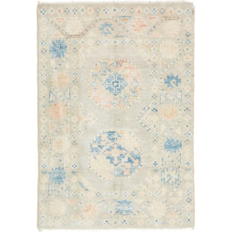 Tappeto Kazak Afghanistan Geometrico Grigio Sabbia Blu Cielo 63x91 Cm