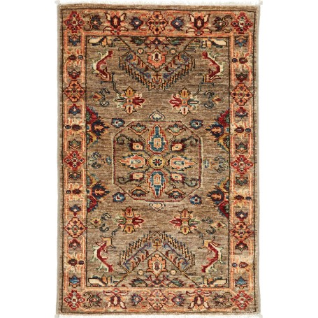 Tappeto Kazak Fine Pakistan Medaglione Marrone Grigiastro Rosso 62x96 Cm