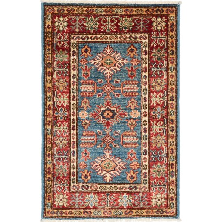 Tappeto Kazak Fine Pakistan Geometrico Blu Rosso 60x89 Cm