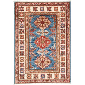 Tappeto Kazak Fine Pakistan Geometrico Blu Crema 64x91 Cm