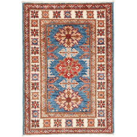 Tappeto Kazak Fine Pakistan Geometrico Blu Crema 64x91 Cm