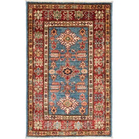 Tappeto Kazak Fine Pakistan Geometrico Blu Rosso 60x95 Cm