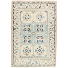 Tappeto Kazak Afghanistan Geometrico Azzurro Cielo Crema 82x120 Cm