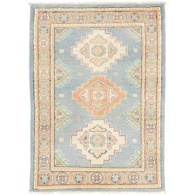 Tappeto Kazak Afghanistan Geometrico Azzurro Polvere Beige 80x114 Cm