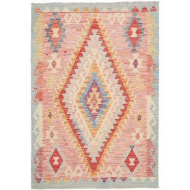 Tappeto Kilim Afghanistan Geometrico Rosa Azzurro 109x157 Cm