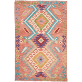 Tappeto Kilim Afghanistan Geometrico Arancio Pesca Multicolore 101x156 Cm