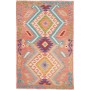 Tappeto Kilim Afghanistan Geometrico Arancio Pesca Multicolore 101x156 Cm