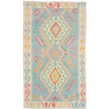 Tappeto Kilim Afghanistan Geometrico Azzurro Crema 93x152 Cm