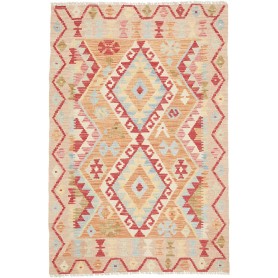 Tappeto Kilim Afghanistan Geometrico Beige Rosso 106x156 Cm