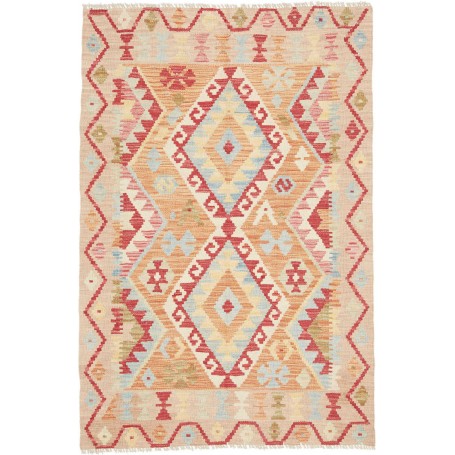 Tappeto Kilim Afghanistan Geometrico Beige Rosso 106x156 Cm