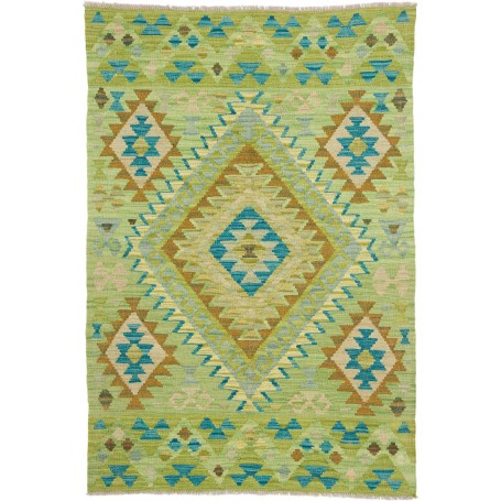 Tappeto Kilim Afghanistan Geometrico Verde Turchese 101x147 Cm