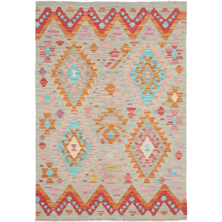 Tappeto Kilim Afghanistan Geometrico Azzurro Arancione 98x146 Cm