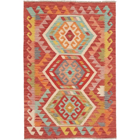 Tappeto Kilim Afghanistan Geometrico Rosso Multicolore 97x145 Cm
