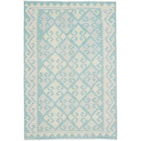 Tappeto Kilim Afghanistan Geometrico Azzurro Crema 99x149 Cm
