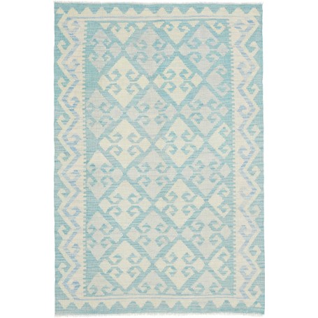 Tappeto Kilim Afghanistan Geometrico Azzurro Crema 99x149 Cm