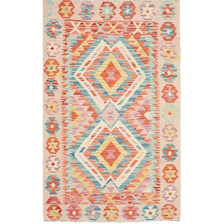 Tappeto Kilim Afghanistan Geometrico Beige Azzurro 101x156 Cm