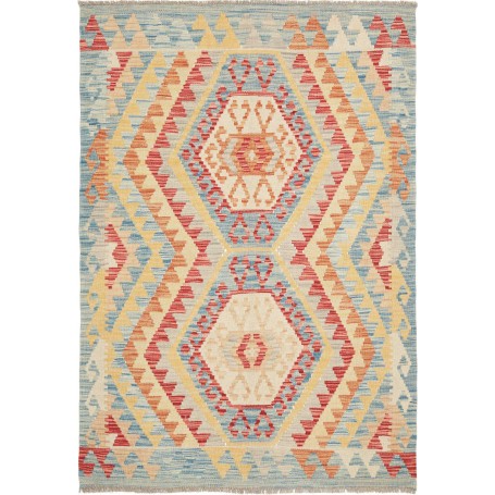 Tappeto Kilim Afghanistan Geometrico Azzurro Cielo Rosso Arancio 107x153 Cm