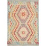 Tappeto Kilim Afghanistan Geometrico Azzurro Cielo Rosso Arancio 107x153 Cm