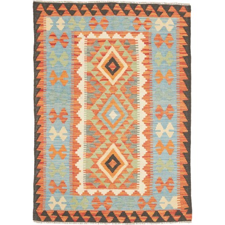 Tappeto Kilim Afghanistan Geometrico Azzurro Arancio 104x146 Cm