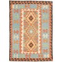 Tappeto Kilim Afghanistan Geometrico Azzurro Arancio 104x146 Cm