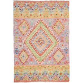 Tappeto Kilim Afghanistan Geometrico Lavanda Arancio 99x146 Cm