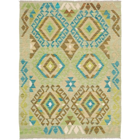 Tappeto Kilim Afghanistan Geometrico Verde Acqua Marrone 104x140 Cm