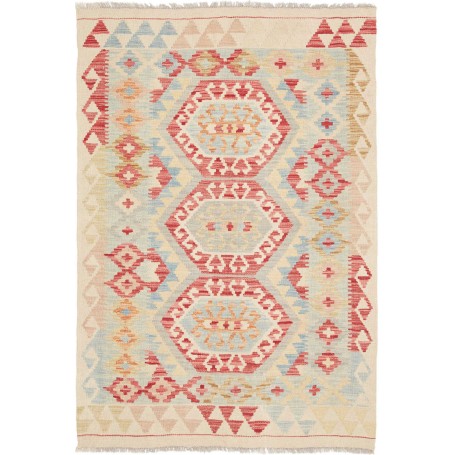 Tappeto Kilim Afghanistan Geometrico Rosso Azzurro 99x146 Cm