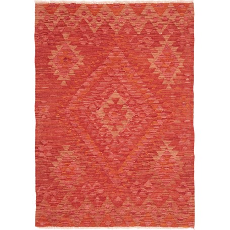 Tappeto Kilim Afghanistan Geometrico Rosso Arancione Beige Chiaro 104x150 Cm