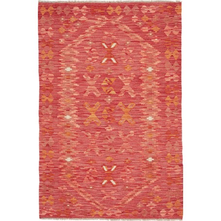 Tappeto Kilim Afghanistan Geometrico Rosso Corallo Arancio 99x152 Cm