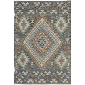 Tappeto Kilim Afghanistan Geometrico Blu Grigio Verde Acqua 100x149 Cm