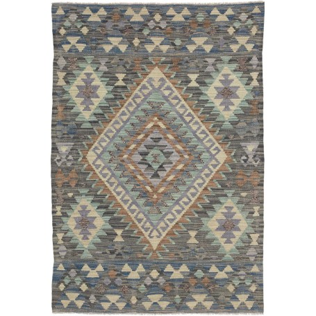 Tappeto Kilim Afghanistan Geometrico Blu Grigio Verde Acqua 100x149 Cm