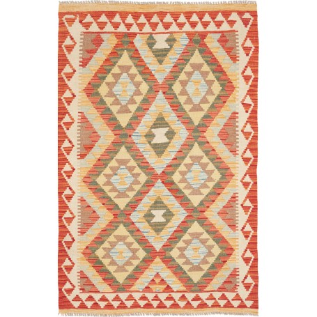 Tappeto Kilim Afghanistan Geometrico Arancione Terra Crema Beige 97x149 Cm
