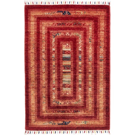 Tappeto Siva Pakistan Geometrico Rosso Mattone Beige Dorato 80x116 Cm