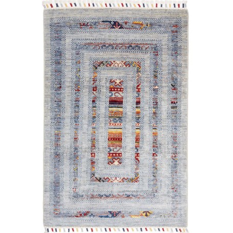 Tappeto Siva Pakistan Geometrico Azzurro Grigio Multicolore 80x111 Cm