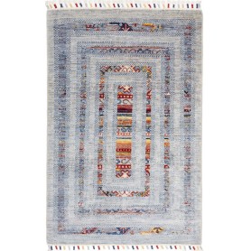 Tappeto Siva Pakistan Geometrico Blu Grigio Multicolore 80x118 Cm