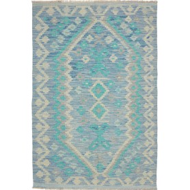 Tappeto Kilim Afghanistan Geometrico Blu Turchese 102x152 Cm